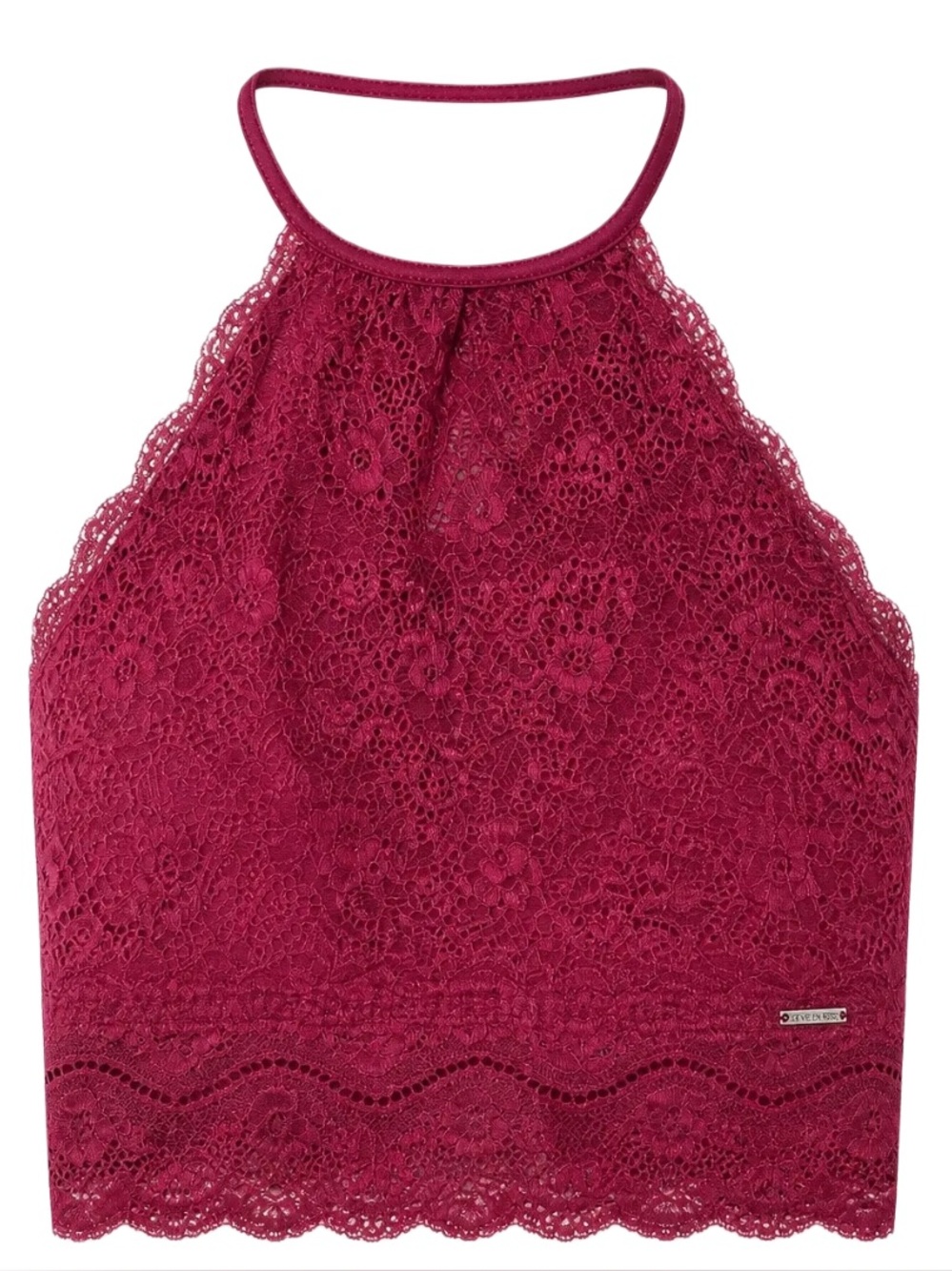 La Vie En Rose Lace Halter Crop Top - Burgundy